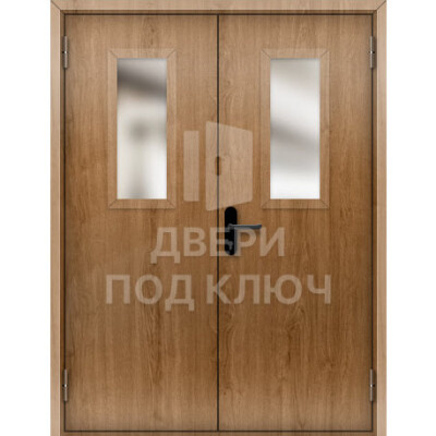 Двупольная огнеупорная остекленная дверь 1-го типа с отделкой МДФ ДПК-17482